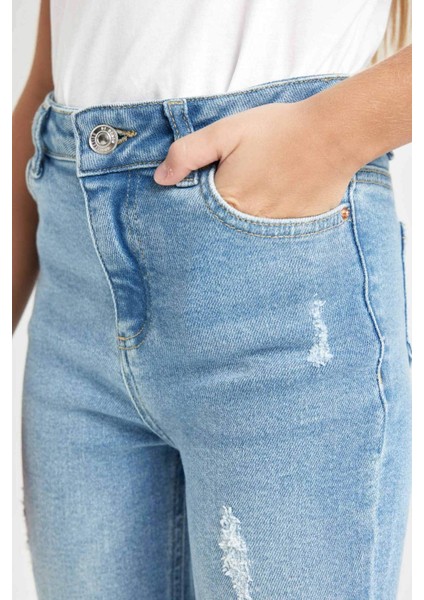 Kız Çocuk Skinny Fit Yırtık Detaylı Dar Paça Cepli Jean Pantolon C9483A824AU indirimleri