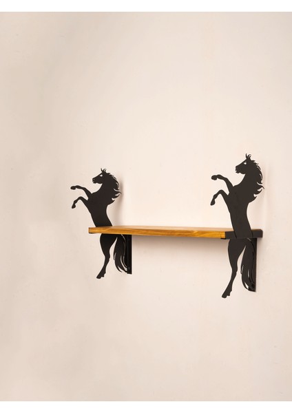 Şahlanan At Desenli Dekoratif Raf Ayağı ve Masif Raf I 60 cm I 001 I Ham