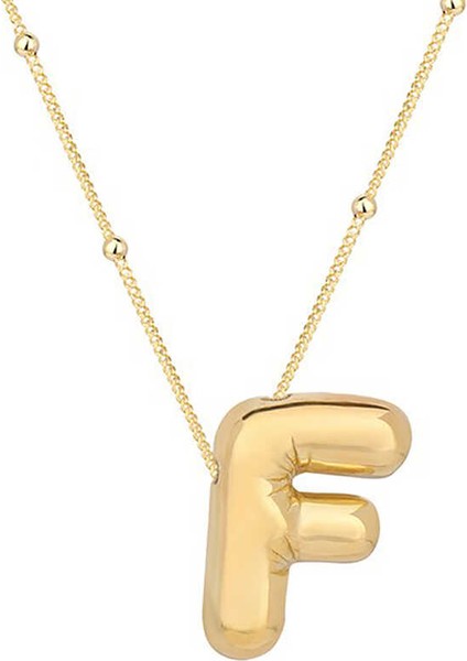 925 Ayar Gümüş Gold Balon F Harfi Kadın Kolye