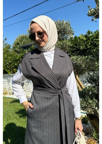 Apoletli Çizgili Takım Antrasit