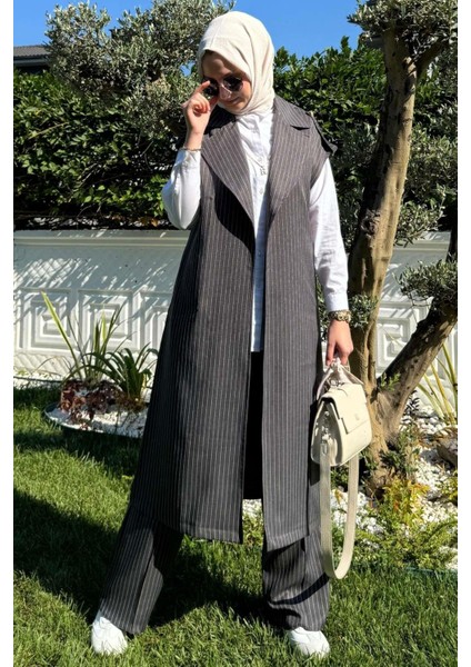 Apoletli Çizgili Takım Antrasit