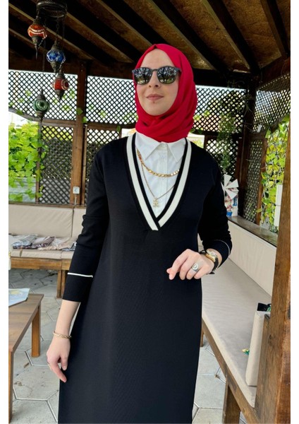 Eylül Gömlekli Triko Elbise Siyah