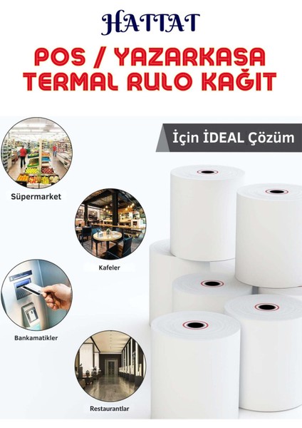 50 Adet Rulo 56mmx16m Pos Ve Yazar Kasa Termal Rulo Yüksek Kaliteli Dayanıklı Tam Metraj Net Baskı