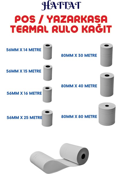 50 Adet Rulo 56mmx16m Pos Ve Yazar Kasa Termal Rulo Yüksek Kaliteli Dayanıklı Tam Metraj Net Baskı