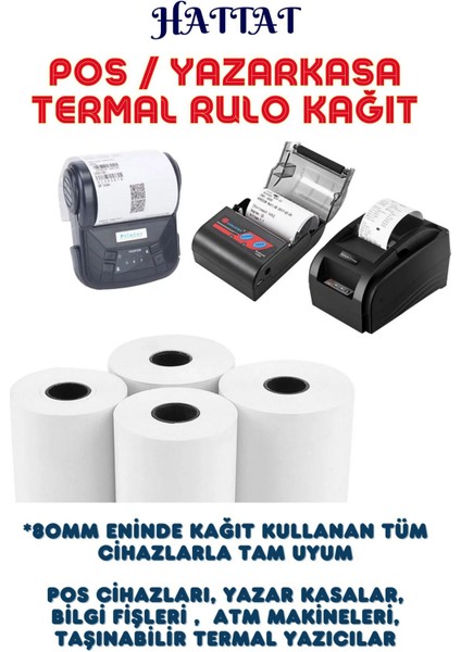 100 Adet Rulo 80mmx40m Pos Ve Yazar Kasa Termal Rulo Yüksek Kaliteli Dayanıklı Tam Metraj Net Baskı