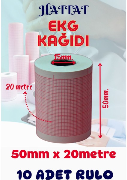 10 Adet Rulo Ekg Ecg 50MMX20METRE Tam Metrajlı Yüksek Kaliteli Hassas Karelajlı Rulo Termal Kağıt