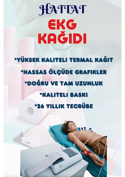 20 Adet Rulo Ekg Ecg 80mmx20metre Tam Metrajlı Yüksek Kaliteli Hassas Karelajlı Rulo Termal Kağıt