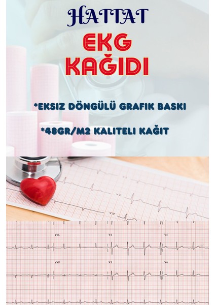 20 Adet Rulo Ekg Ecg 50mmx30metre Tam Metrajlı Yüksek Kaliteli Hassas Karelajlı Rulo Termal Kağıt