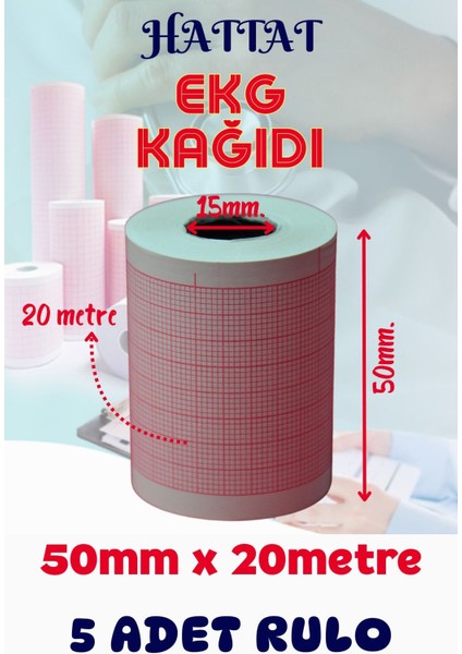 5 Adet Rulo Ekg Ecg 50mmx20metre Tam Metrajlı Yüksek Kaliteli Hassas Karelajlı Rulo Termal Kağıt