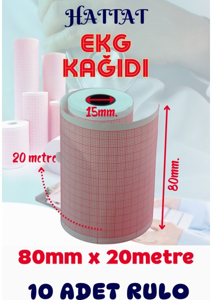 10 Adet Rulo Ekg Ecg 80MMX20METRE Tam Metrajlı Yüksek Kaliteli Hassas Karelajlı Rulo Termal Kağıt