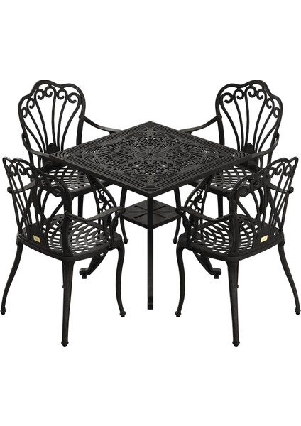 Istanbul Model Ferforje Görünümlü Plastik Kare Masa ve Istanbul Model Sandalye 4 Sandalye 1 Masa