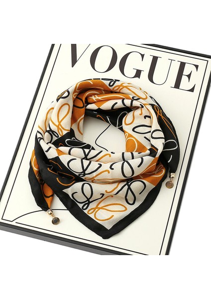 Yeni 65 Kare Eşarp Manyetik Toka Kadın Baskılı Ipek Pamuklu Eşarp, Üçgen Eşarp, Şık ve Çok Yönlü Ipek Eşarp (Yurt Dışından)