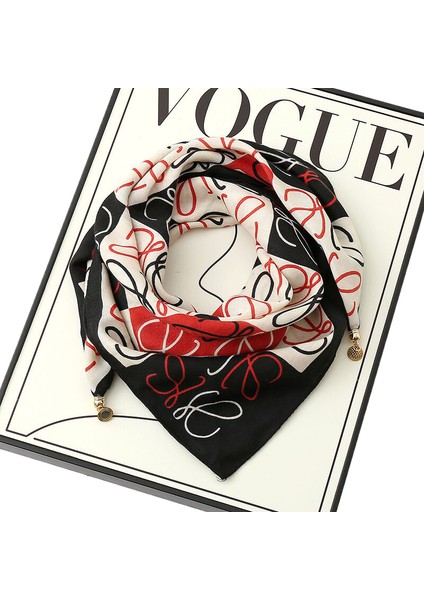 Yeni 65 Kare Eşarp Manyetik Toka Kadın Baskılı Ipek Pamuklu Eşarp, Üçgen Eşarp, Şık ve Çok Yönlü Ipek Eşarp (Yurt Dışından)