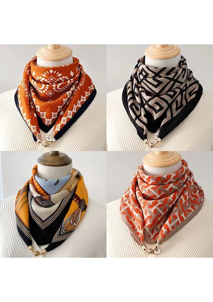 Yeni 65 Kare Eşarp Manyetik Toka Kadın Baskılı Ipek Pamuklu Eşarp, Üçgen Eşarp, Şık ve Çok Yönlü Ipek Eşarp (Yurt Dışından) fiyatları