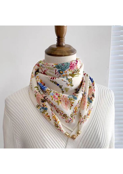 Yeni 65 Kare Eşarp Manyetik Toka Kadın Baskılı Ipek Pamuklu Eşarp, Üçgen Eşarp, Şık ve Çok Yönlü Ipek Eşarp (Yurt Dışından) fırsatları