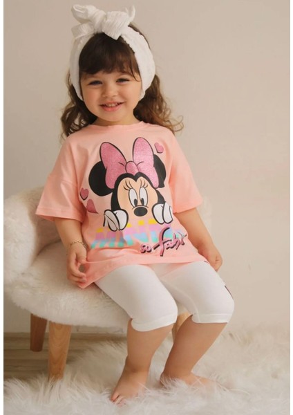 Minnie Mouse Baskılı Kız Çocuk T-Shirt Tayt Takım