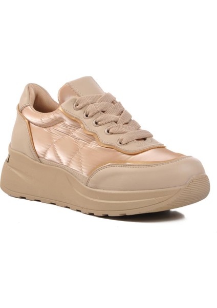 7684 Bej Bağcıklı Kadın Sneaker