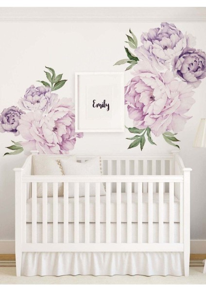 Pastel Mor Çiçekler Yumuşak Duvar Sticker, Dekoratif ve Canlı Tasarım