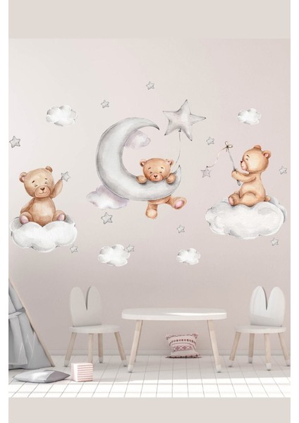Sevimli Ayıcıkların Yıldızlarla Oyunu Duvar Sticker Seti