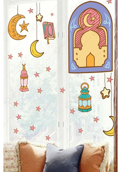 Ramazan Fener Ay Yıldızlar Cam Duvar Dekorasyon Sticker Seti Ramazan Süsü Ramazan Süslemesi fiyatları