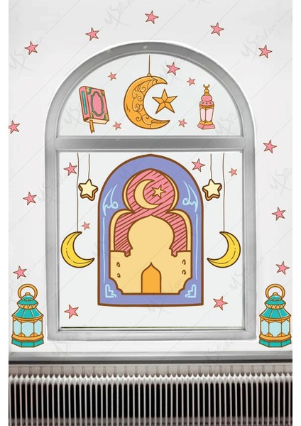 Ramazan Fener Ay Yıldızlar Cam Duvar Dekorasyon Sticker Seti Ramazan Süsü Ramazan Süslemesi modelleri
