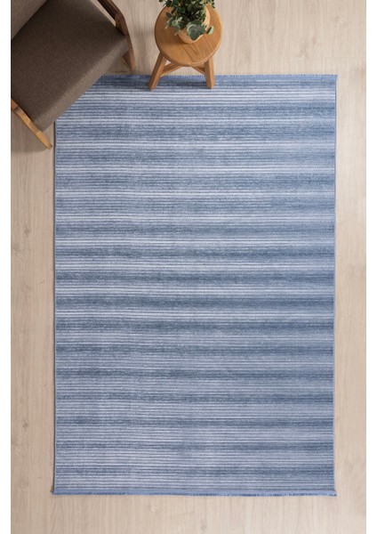 Stripe Mavi Kilim Kaymaz Taban Salon Oturma Odası Antre Halısı 33013A