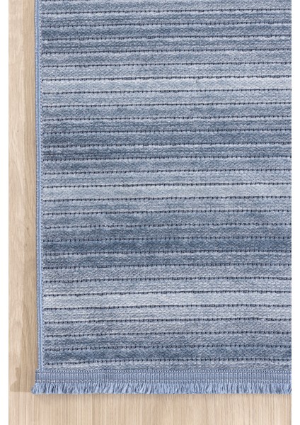 Stripe Mavi Kilim Kaymaz Taban Salon Oturma Odası Antre Halısı 33013A