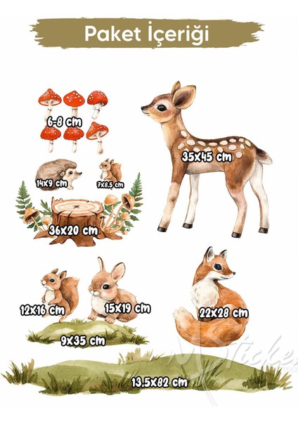 Ormanda Ceylan ve Arkadaşları Temalı Çocuk Odası Sticker Seti, Renkli ve Eğlenceli Dekorasyon fırsatları