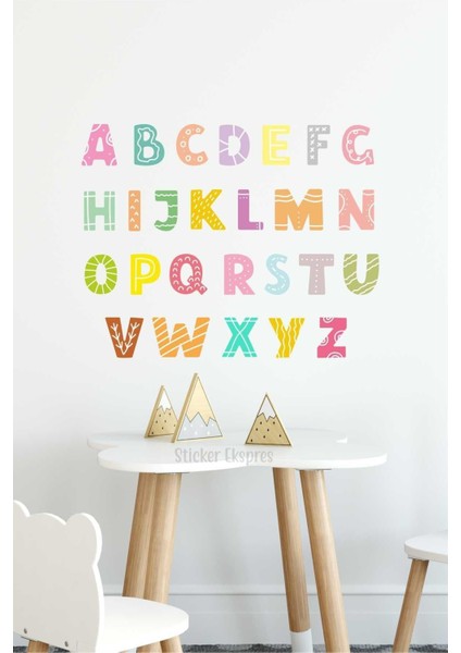 Rengarenk Desenli Ingilizce Alfabe Çocuk Odası Anaokulu Kreş Duvar Sticker Seti