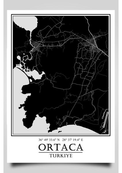 Ortaca Şehir Haritası Çerçevesiz Poster-Harita Sanatı,