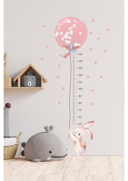 Balonlu Tavşan Boy Ölçer Duvar Sticker Seti