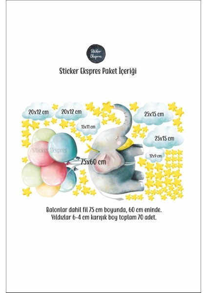 Renkli Balonlu Uçan Fil Duvar Süsü Seti, Çocuk Odası Dekorasyonu, 5+ Parça fiyatları