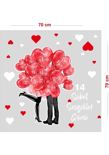 Renkli Balonlar ve Kalplerli Stickerlar, Oda ve Vitrin Dekoru, 70cm, 5+ Parça fiyatları