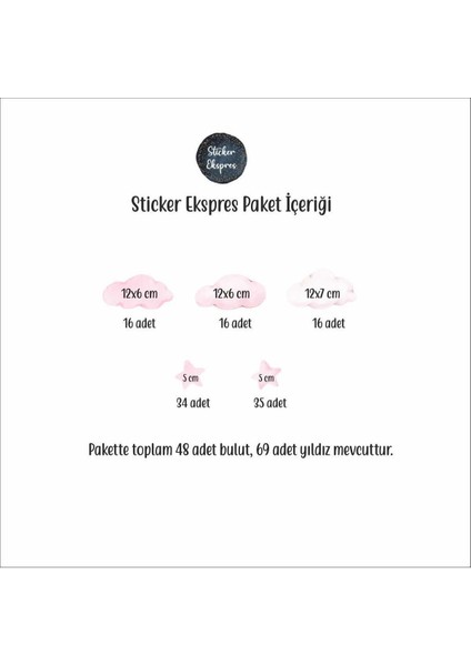 Toz pembe suluboya bulutlar ve yıldızlar çocuk odası duvar sticker seti, 5+ parça, çok renkli fırsatları