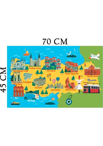 Çocuk odası için renkli Türkiye haritası duvar stickerı, eğitici ve dekoratif ürün fiyatları