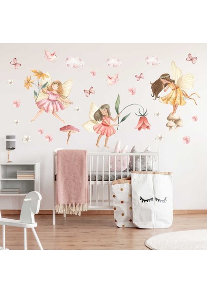 Rüya gibi renkli çocuk odası duvar sticker seti, eğlenceli ve dekoratif tasarım, 5+ parça