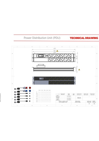 19" 12'li Schuko 1,8 mt Kablolu Kabinet Grup Prizi (PDU)-16A Sigortalı