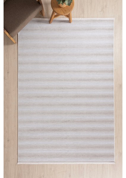 Stripe Krem Kilim Kaymaz Taban Salon Oturma Odası Antre Halısı 33014A