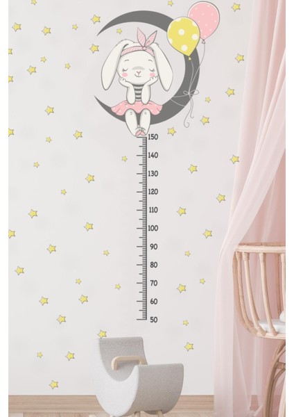 Sevimli Tavşan ve Yıldızlar Boy Ölçer Sticker Seti, Renkli ve Eğlenceli Tasarım fiyatları