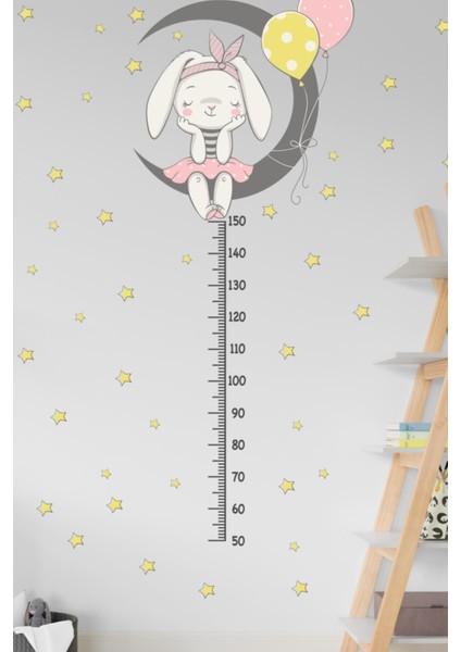 Sevimli Tavşan ve Yıldızlar Boy Ölçer Sticker Seti, Renkli ve Eğlenceli Tasarım modelleri