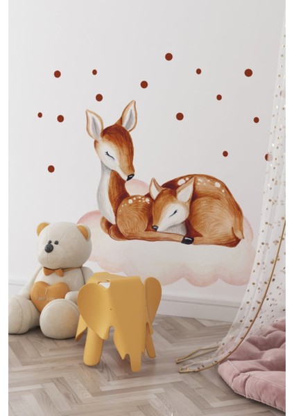 Sevimli Geyik Anne ve Yavru Duvar Sticker, Renkli Bebek ve Çocuk Odası Dekoru fiyatları