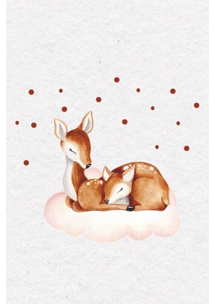 Sevimli Geyik Anne ve Yavru Duvar Sticker, Renkli Bebek ve Çocuk Odası Dekoru modelleri