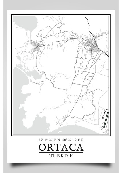 Ortaca Şehir Haritası Çerçevesiz Poster-Harita Sanatı, Map Art Design