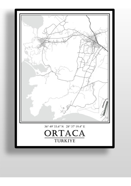 Ortaca Şehir Haritası Çerçevesiz Poster-Harita Sanatı, Map Art Design