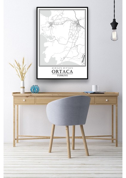 Ortaca Şehir Haritası Çerçevesiz Poster-Harita Sanatı, Map Art Design