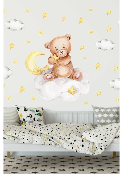 Sevimli ayıcık ve yıldızlar duvar çıkartması, çocuk odası dekoru, 5+ parça, bej renk fiyatları