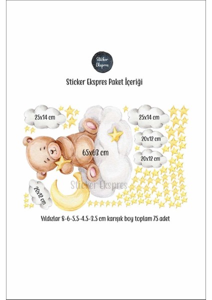 Sevimli ayıcık ve yıldızlar duvar çıkartması, çocuk odası dekoru, 5+ parça, bej renk modelleri