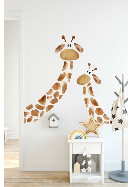 Çocuk odası renkli zürafa ve yavru duvar sticker dekoru fiyatları