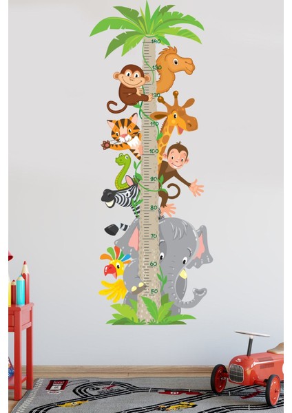 Sevimli Hayvanlar Temalı Boy Ölçer Duvar Sticker Seti