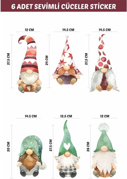 Sevimli Renkli 6'lı Cüceler Çocuk Odası Cam Duvar Sticker Seti fırsatları